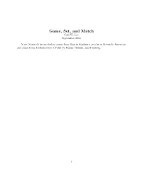 Game, Set, and Match Carl W