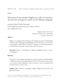 Panorama De Los Estudios Lingüísticos Sobre El Mazateco an Overview of Linguistic Studies on the Mazatec Language