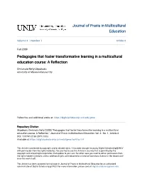 Pedagogies That Foster Transformative Learning in a Multicultural Education Course: a Reflection