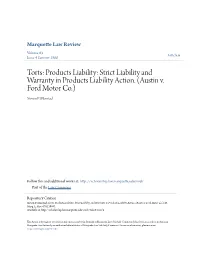 Strict Liability and Warranty in Products Liability Action. (Austin V