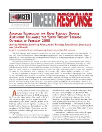 Super Tuesday’ Tornadoes, Was Funded by MCEER and Texas Tech University’S Wind Science and Engineering Research Center
