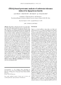 Itraq‑Based Proteomic Analysis of Endotoxin Tolerance Induced by Lipopolysaccharide