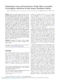 Population Size and Structure of the Nile Crocodile Crocodylus Niloticus in the Lower Zambezi Valley