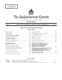 Sask Gazette, Part I, Nov 2, 2001
