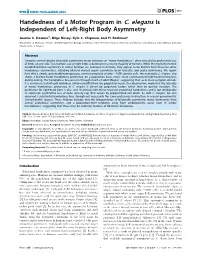 Handedness of a Motor Program in C. Elegans Is Independent of Left-Right Body Asymmetry