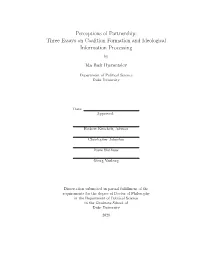 Three Essays on Coalition Formation and Ideological Information Processing By