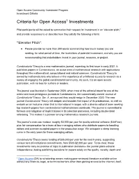 Criteria for Open Access Investments