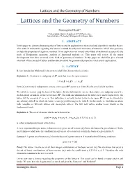 Lattices and the Geometry of Numbers