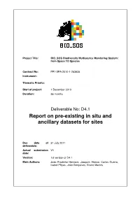 Report on Pre-Existing in Situ and Ancillary Datasets for Sites