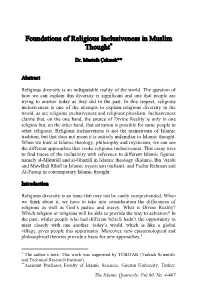 Foundations of Religious Inclusivism in Muslim Thought*