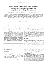 Potential of the Cell‑Free Blood‑Based Biomarker Uroplakin 2 RNA to Detect Recurrence After Surgical Resection of Lung Adenocarcinoma