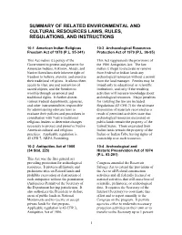 Summary of Related Environmental and Cultural Resources Laws, Rules, Regulations, and Instructions