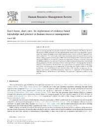 An Exploration of Evidence Based Knowledge and Practice in Human Resource Management 7