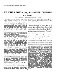 The Efferent Fibres of the Hippocampus in the Monkey by D