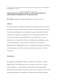 The Question of Development and Environment in Geography in the Era of Globalisation