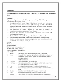 EXERCISE-1 STUDY of EXTERNAL ANATOMY/BODY PARTS of CATTLE, BUFFALO, SHEEP and GOAT Objectives: a Person Working with Animals