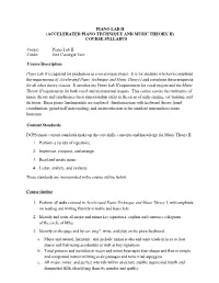 Accelerated Piano Technique and Music Theory Ii) Course Syllabus