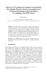 Discovery of Two Historical Computers in Switzerland: Zuse