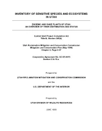 Inventory of Sensitive Species and Ecosystems in Utah, Endemic And
