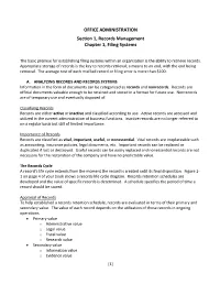 OFFICE ADMINISTRATION Section 1, Records Management Chapter 1, Filing Systems