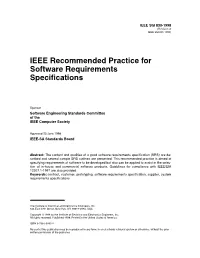 IEEE Recommended Practice for Software Requirements Speci~Cations