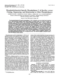 Phosphatidylinositol-Specific Phospholipase C of Bacillus Cereus: Cloning, Sequencing, and Relationship to Other Phospholipases
