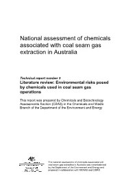 Technical Report Number 3 Literature Review: Environmental Risks Posed by Chemicals Used in Coal Seam Gas Operations