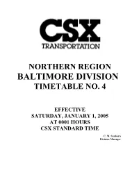 CSX Baltimore Division Timetable