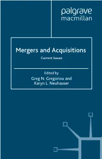 Mergers and Acquisitions: Current Issues