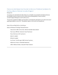 Petition to Add Opioid Use Disorder to the List of Medical Conditions for the New Mexico Medical Cannabis Program Background