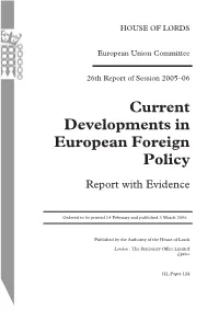 Current Developments in European Foreign Policy