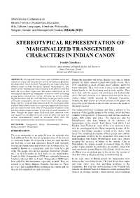 Stereotypical Representation of Marginalized Transgender Characters in Indian Canon
