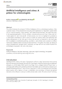 Artificial Intelligence and Crime: a Primer for Criminologists