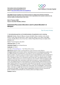 Autosomal Recessive Disorders and X Linked Disorders in Malaysia