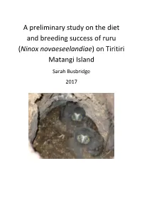 A Preliminary Study on the Diet and Breeding Success of Ruru
