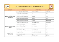 Ficci Baf Awards 2015 - Nomination List