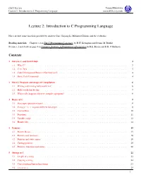 Lecture 2: Introduction to C Programming Language Joannakl@Cs.Nyu.Edu
