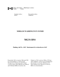 Miriam Waddington Fonds MG31-D54 Container File File Title Date