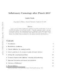 Inflationary Cosmology After Planck 2013 Arxiv:1402.0526V2 [Hep-Th]