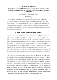 Sappho in Athens Reperformance and Performative Contextualizations of the New Cologne Papyrus, Or Old Age and Rejuvenation Through Chorality