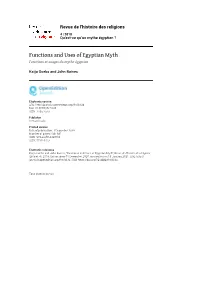 Functions and Uses of Egyptian Myth Fonctions Et Usages Du Mythe Égyptien