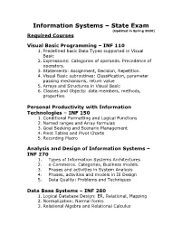 Information Systems – State Exam (Updated in Spring 2020) Required Courses