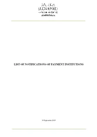 List of Notifications of Payment Institutions