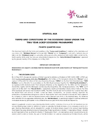 Statoil Asa Terms and Conditions of the Dividend Issue Under the Two Year