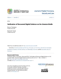 Verification of Recovered Digital Evidence on the Amazon Kindle