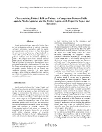 Characterizing Political Talk on Twitter: a Comparison Between Public Agenda, Media Agendas, and the Twitter Agenda with Regard to Topics and Dynamics