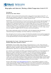 Biographies and Abstracts | Meeting a Global Temperature Goal of 1.5 C