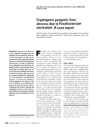 Cryptogenic Pyogenic Liver Abscess Due to Fusobacterium Nucleatum: a Case Report