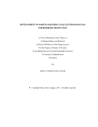 DEVELOPMENT of SODIUM ALKOXIDE CATALYSTS from POLYOLS for BIODIESEL PRODUCTION a Thesis Submitted to the College of Graduate