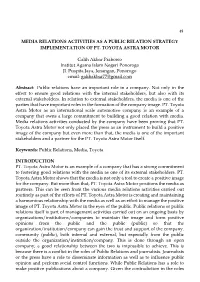 Media Relations Activities As a Public Relation Strategy Implementation of Pt